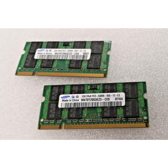 2PC SAMSUNG DDR2 1GB 2Rx8 PC2-5300S-555-12-E3 M470T2953EZ3-CE6 LAPTOP MEMORY - Picture 2 of 4